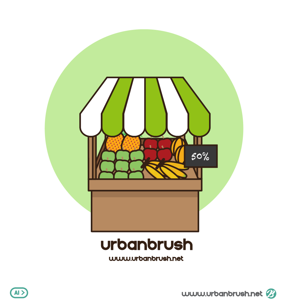 과일 판매대 일러스트 Ai 무료다운로드 Free Fruit Sale Vector - Urbanbrush