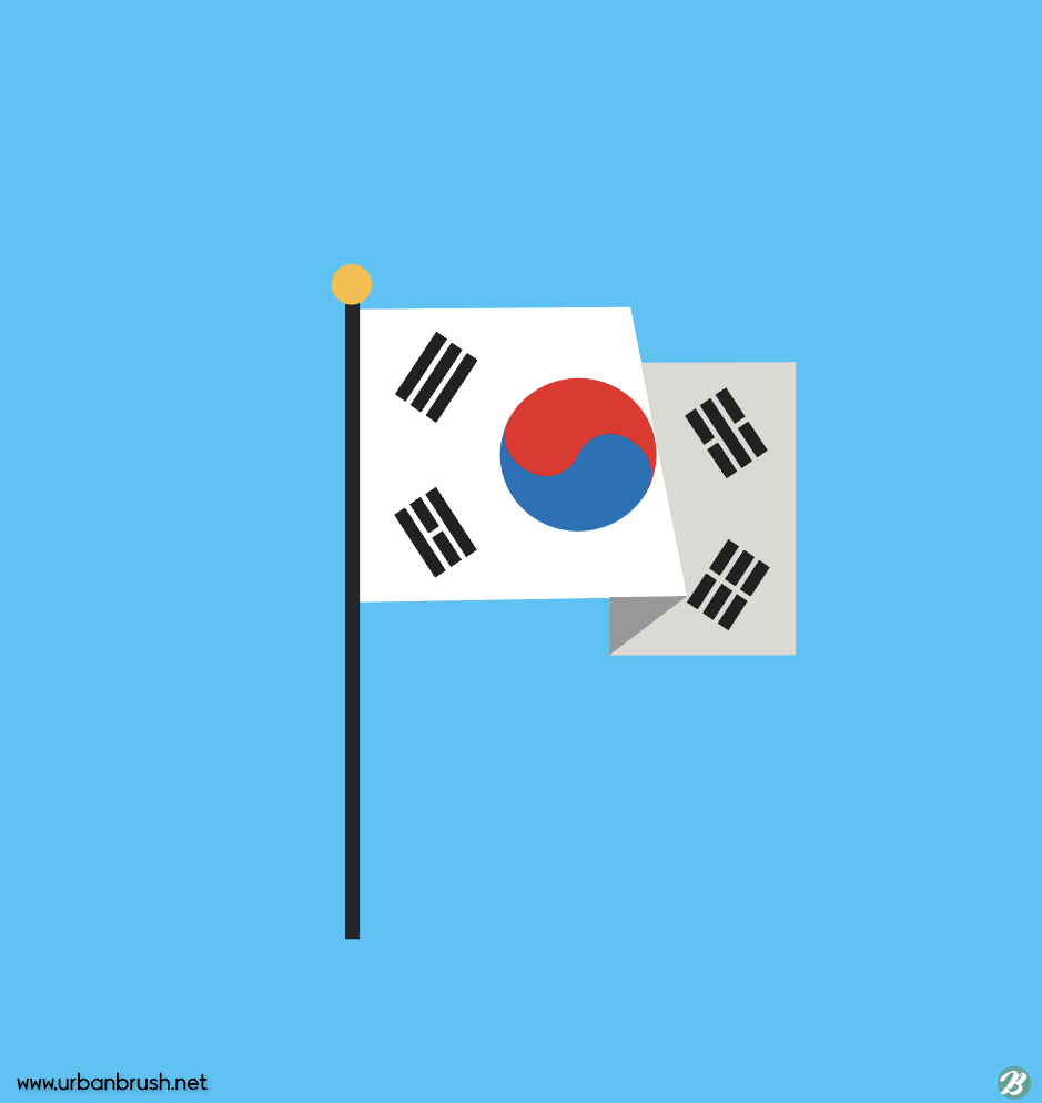 펄럭이는 태극기 일러스트 Ai 무료다운로드 Free Fluttering Korea Flag - Urbanbrush