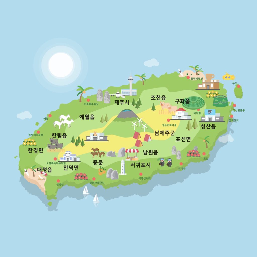 제주도 관광지 지도 일러스트 ai 다운로드 download Jeju Island tourist map Vector