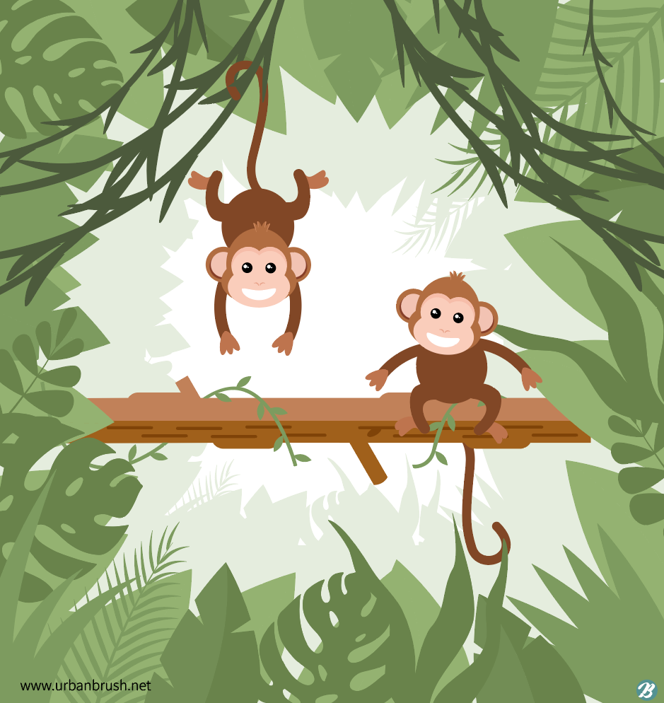 Jungle monkeys. Обезьяна рисунок. Обезьяна в джунглях вектор. Мартышка вектор. Мартышки в джунглях.