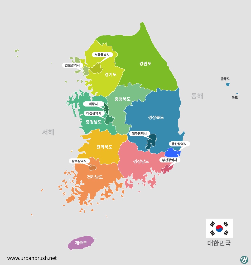 대한민국 지도 Ai 한글 일러스트 다운로드 Download South Korea Map Vector - Urbanbrush