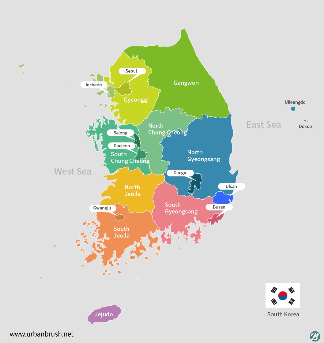 대한민국 지도 ai 영문 일러스트 다운로드 download South Korea map vector
