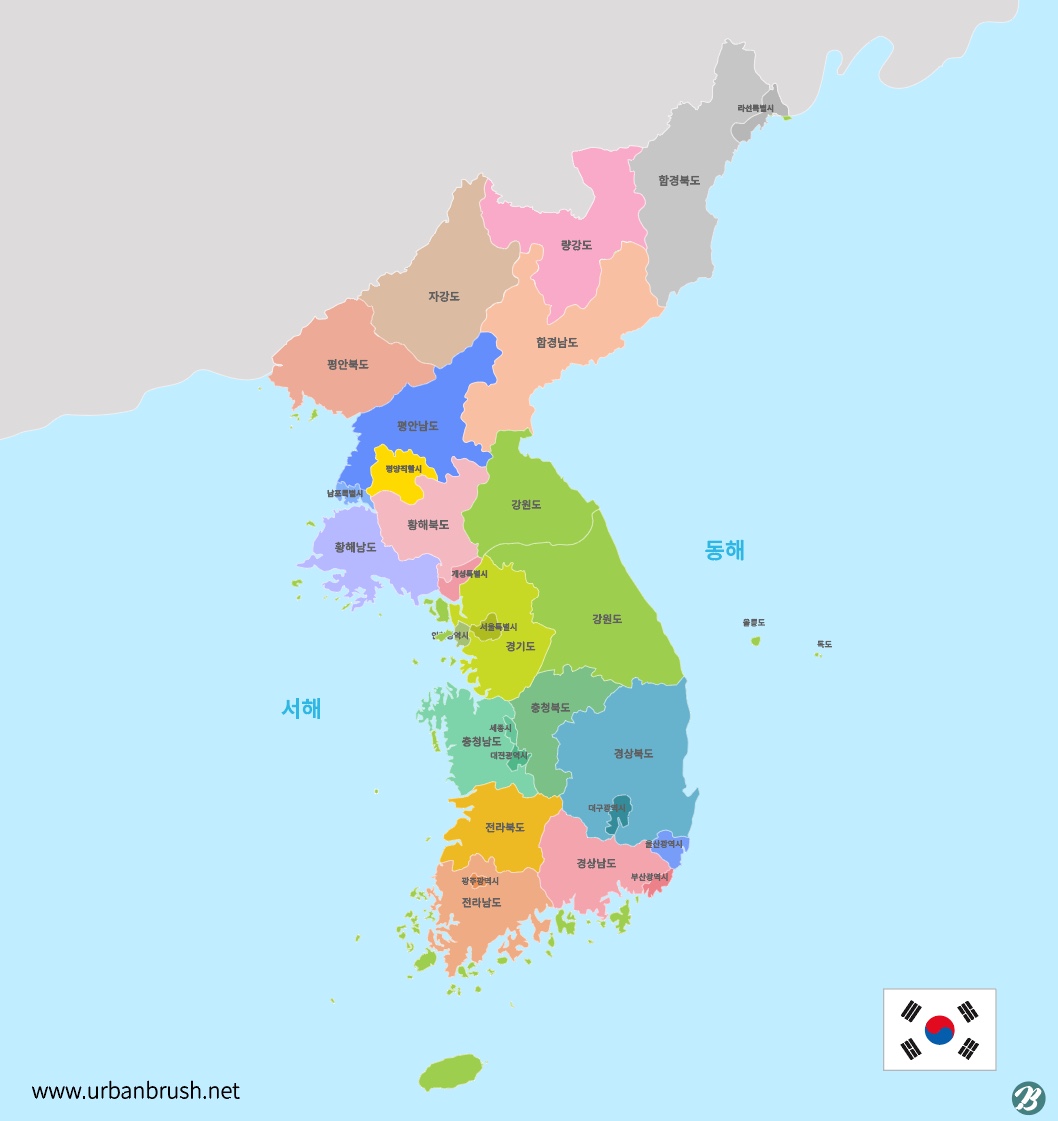 한반도 세부 지도 일러스트 Ai 다운로드 Download Korean Peninsula Map Vector - Urbanbrush