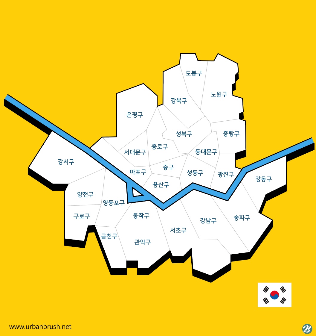 서울지도 심플 버전 일러스트 Ai 다운로드 Download Seoul Map Simple Version Vector -  Urbanbrush