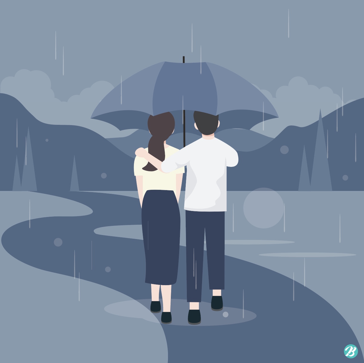 비오는 날 커플 일러스트 Ai 다운로드 Download Rainy Day Couple Vector - Urbanbrush