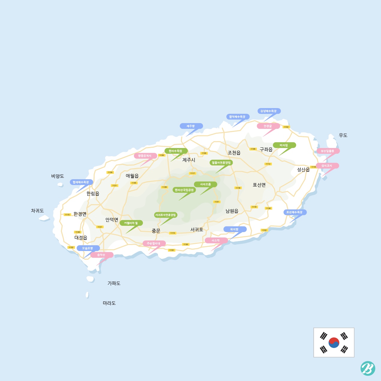 제주도 도로 지도 일러스트 Ai 다운로드 Download Jeju Island Road Map Vector - Urbanbrush