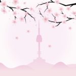벚꽃 남산 풍경 배경 일러스트 ai 다운로드 download cherry blossom namsan landscape background