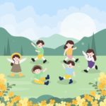 어린이 놀이 들판 일러스트 ai 다운로드 download children play field vector