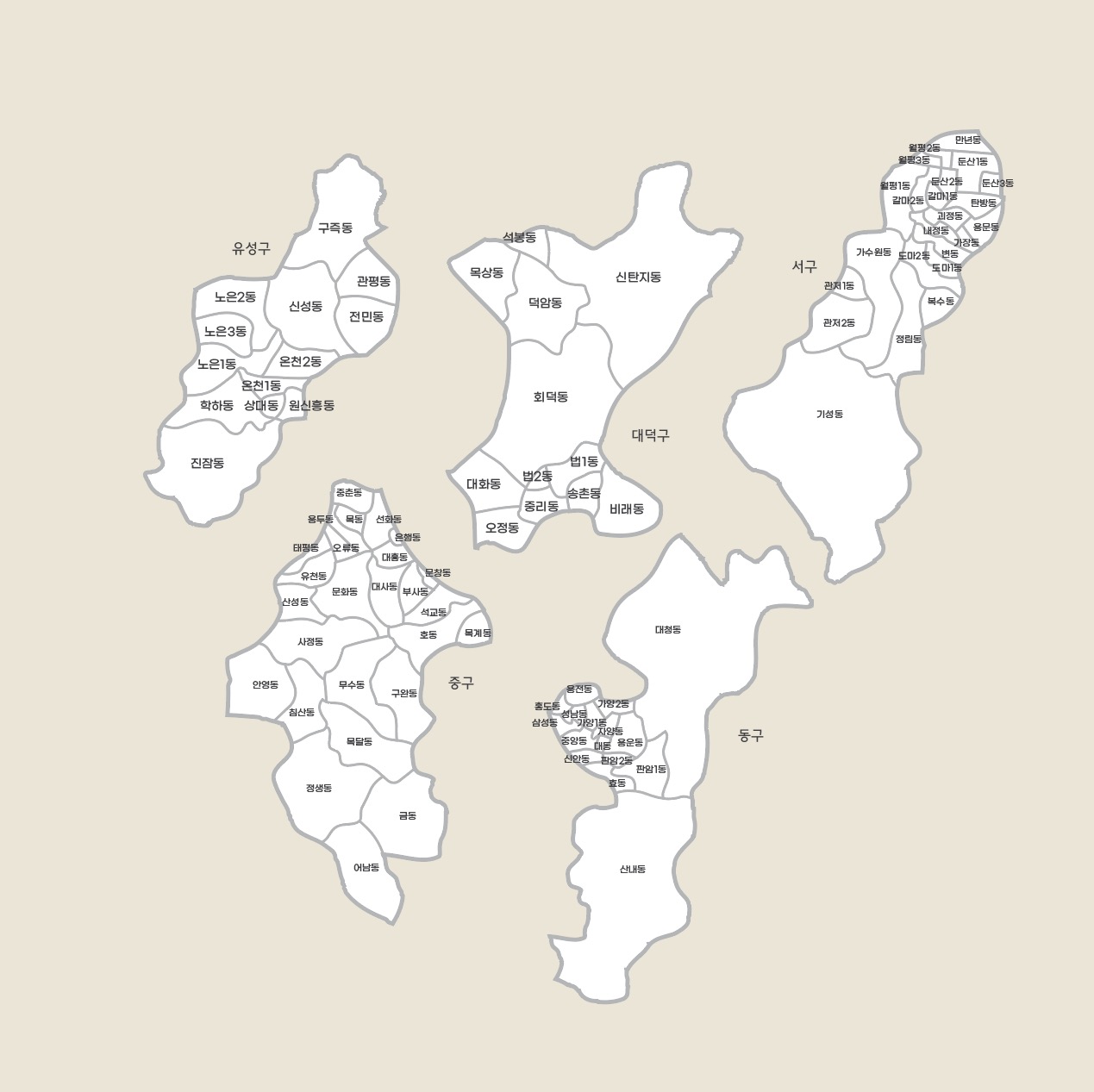 대전광역시 행정구역별 지도