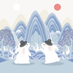 일월오봉도 토끼 일러스트