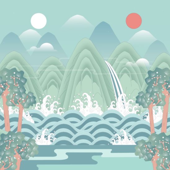 일월오봉도 그린 일러스트