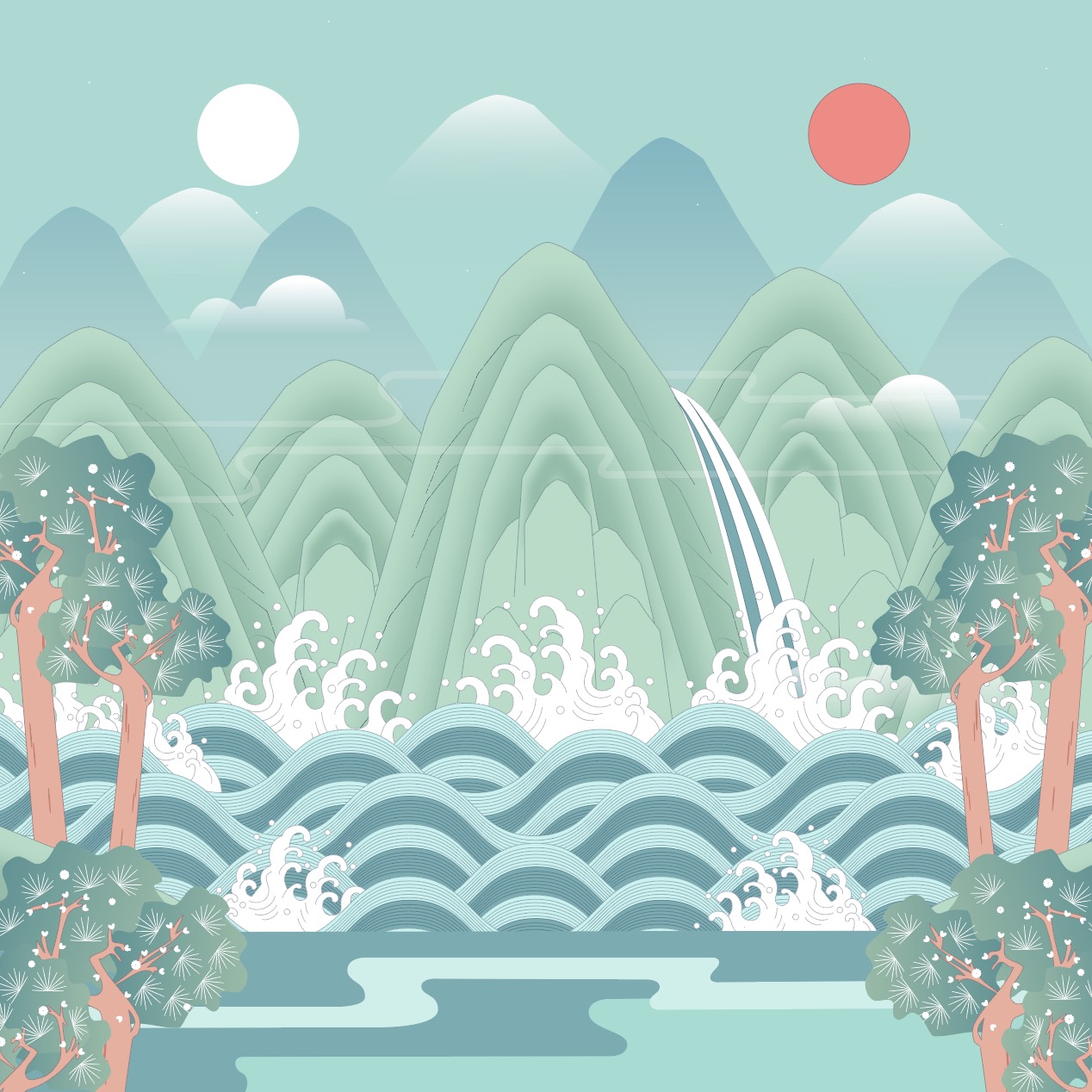 일월오봉도 그린 일러스트