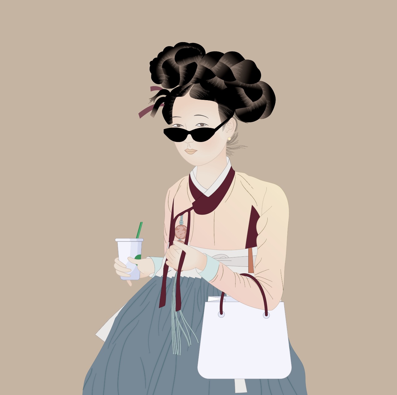 Coffee Korean Beauty High-Quality Traditional Illustration AI Download