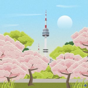 서울 남산타워 벚꽃 배경 다운로드 할 수 있는 ai 벡터 이미지입니다- 어반브러시