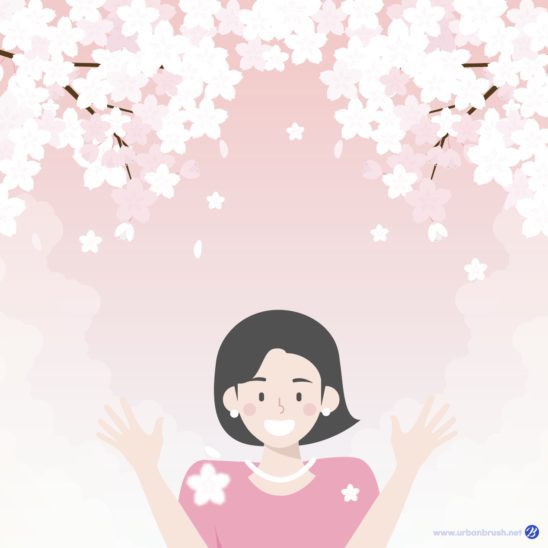 벚꽃 소녀 봄 일러스트 다운로드 할 수 있는 ai 벡터 이미지입니다- 어반브러시