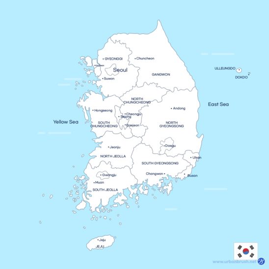 남한 대한민국 지도 고화질 다운로드 할 수 있는 ai 벡터 이미지입니다- 어반브러시