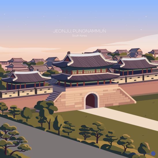 전주 풍남문 풍경 일러스트 다운로드 할 수 있는 ai 벡터 이미지입니다- 어반브러시