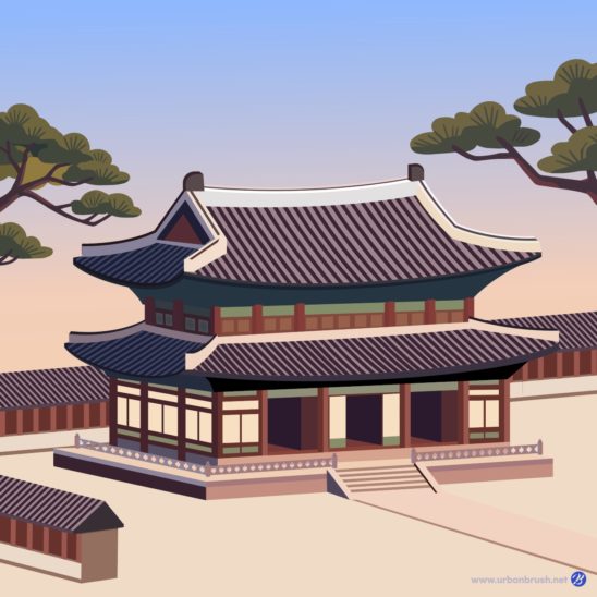 경북궁 근정전 풍경 일러스트 다운로드 할 수 있는 ai 벡터 이미지입니다- 어반브러시