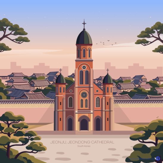 전주 전동성당 풍경 일러스트 다운로드 할 수 있는 ai 벡터 이미지입니다- 어반브러시