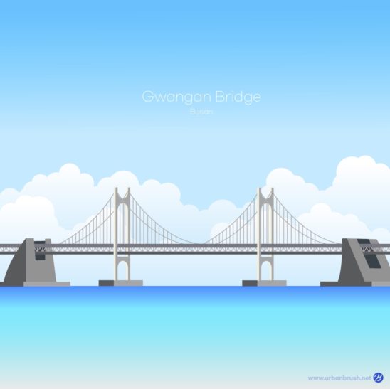부산 광안대교 풍경 일러스트 다운로드 할 수 있는 ai 벡터 이미지입니다- 어반브러시