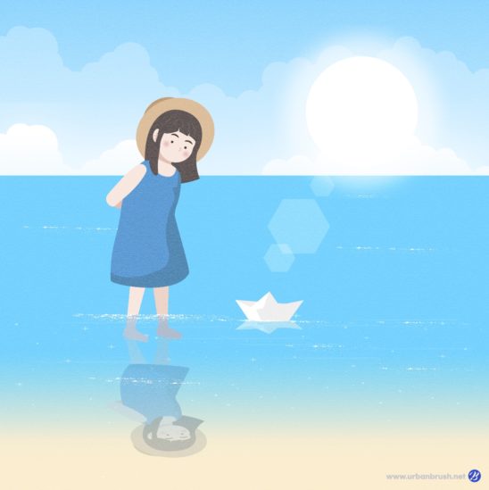 종이배 바다 소녀 일러스트 다운로드 할 수 있는 ai 벡터 이미지입니다- 어반브러시