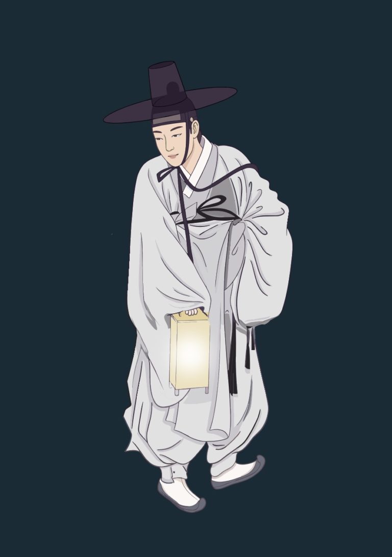 월하정인 한복 남성 일러스트 벡터 다운로드