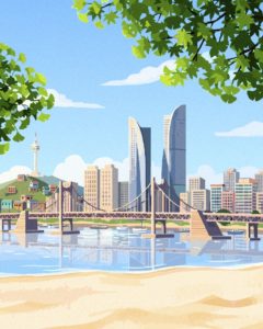 부산 해변 감성 풍경 다운로드 할 수 있는 ai 벡터 이미지입니다- 어반브러시