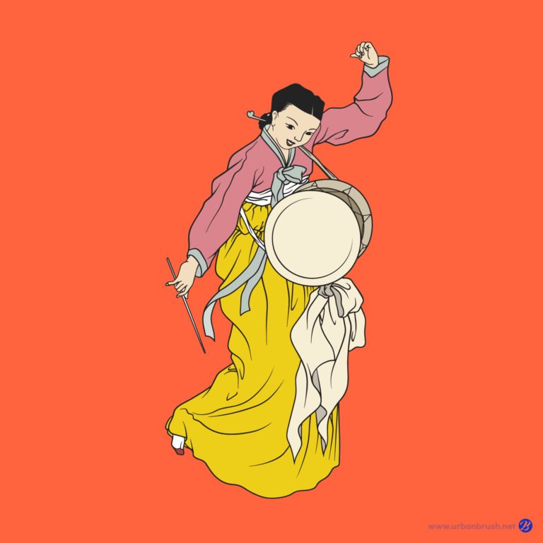 북춤 민화 폴 자쿨레 복원 일러스트 벡터 다운로드