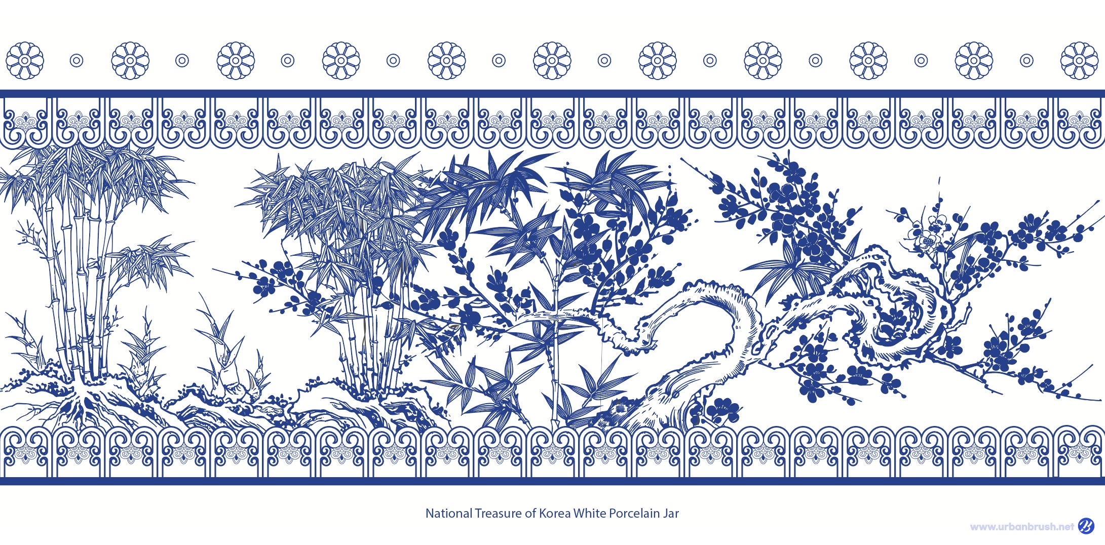 Joseon White Porcelain Blue and White Plum and Bamboo Pattern Restoration Vector Download