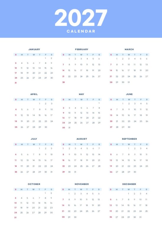 2027년 달력 일러스트 벡터 다운로드 할 수 있는 ai 벡터 이미지입니다- 어반브러시