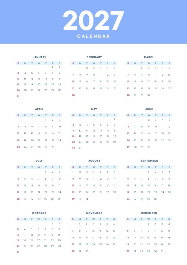 2027년 달력 일러스트 벡터 다운로드