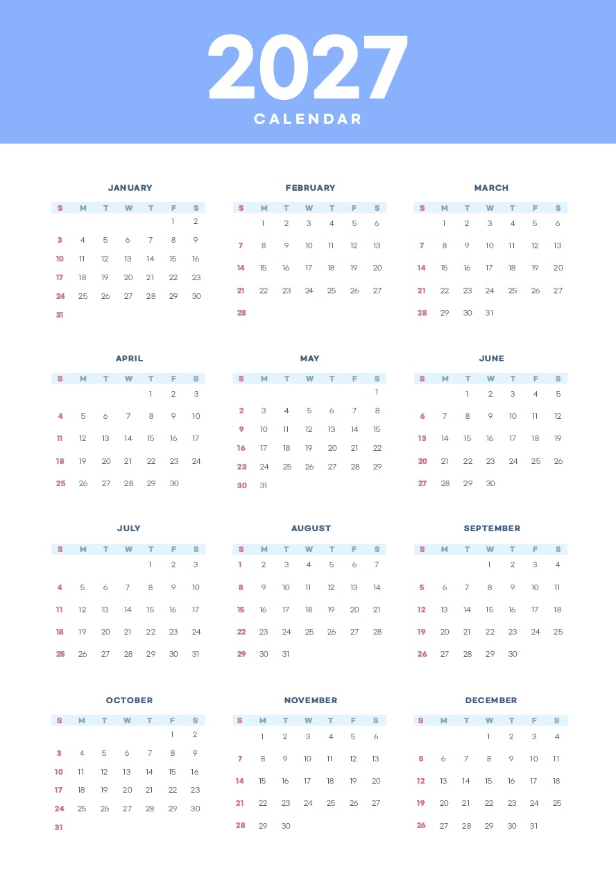 2027 Calendar Illustration Vector Download
