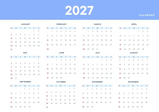 2027년 달력 가로버전 일러스트 다운로드 할 수 있는 ai 벡터 이미지입니다- 어반브러시