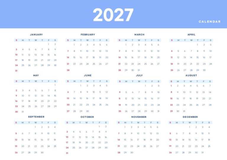 2027년 달력 가로버전 일러스트 벡터 다운로드