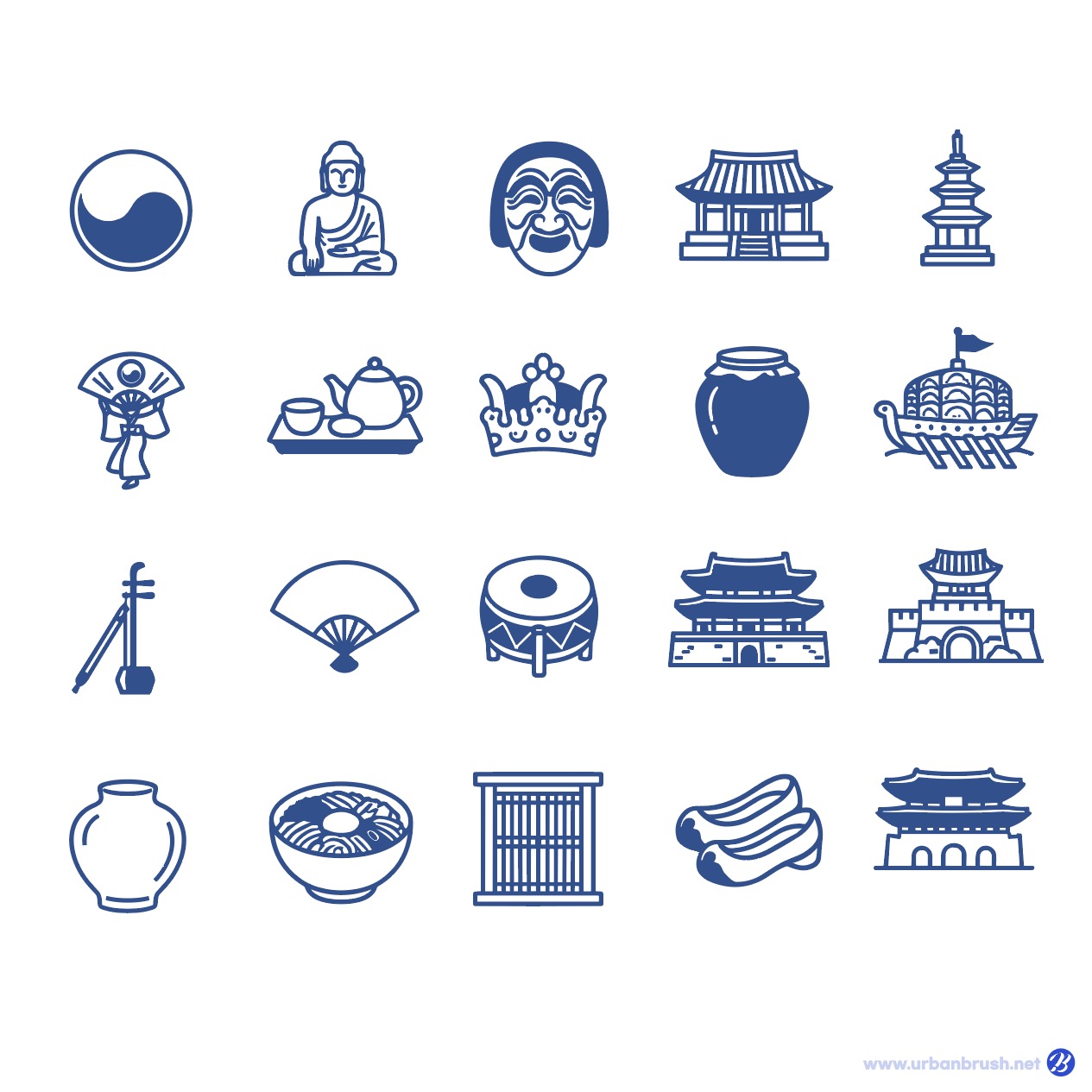Korean Traditional Culture Icon Set Illustration Vector Download